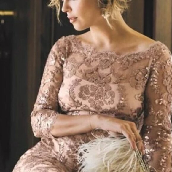 BHLDN Tadashi Shoji "Yvonne" Sequin Lace Overlay Dress Size 8 - Picture 5 of 11